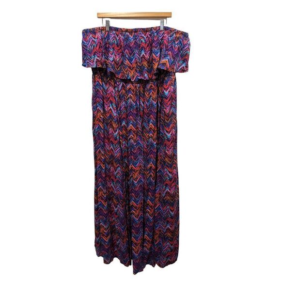 New! Maxi Challis Smocked  Ruffle Strapless Off Shoulder Flowy Dress, 4(4X/26) - Picture 3 of 7